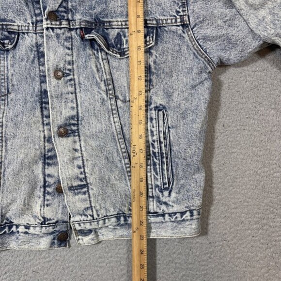 VTG 90s Levis Sz M Acid Wash Plaid Lined Denim Trucker Jean Jacket 70417-9319 - Picture 5 of 7